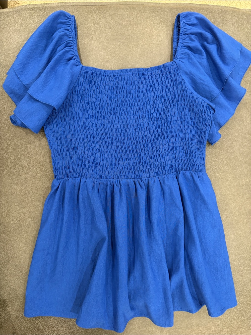 Smocked Square Neck Peplum Top in Cobalt Blue
